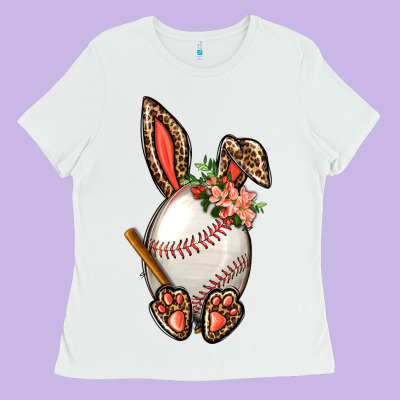 Baseball Easter Bunny Ladies Tee Designed By Nancycooperartshop