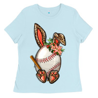 Baby Blue Baseball Easter Bunny Ladies Tee - NancyCooperArtShop