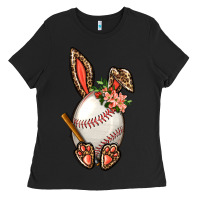 Black Baseball Easter Bunny Ladies Tee - NancyCooperArtShop