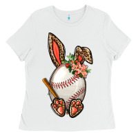 White Baseball Easter Bunny Ladies Tee - NancyCooperArtShop