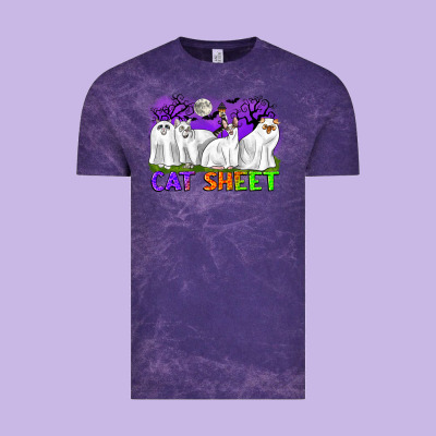Cat Sheet Ghost Cats Halloween Vintage Tee Designed By Cowgirlartshop