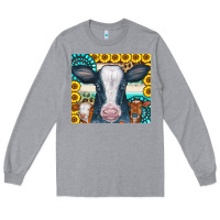 Heather Grey Cows Gemstone Sunflowers Tumbler Long Sleeve Tee - CowCowDesign