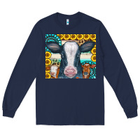 Navy Cows Gemstone Sunflowers Tumbler Long Sleeve Tee - CowCowDesign