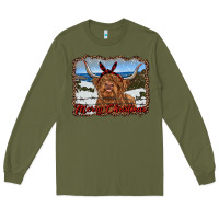 Army Green merry christmas highland cow with farm Long Sleeve Tee - RanaPortraitStore