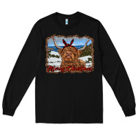 Black merry christmas highland cow with farm Long Sleeve Tee - RanaPortraitStore