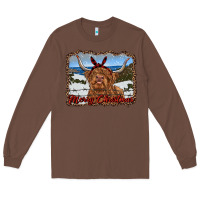 Chestnut merry christmas highland cow with farm Long Sleeve Tee - RanaPortraitStore
