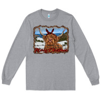 Heather Grey merry christmas highland cow with farm Long Sleeve Tee - RanaPortraitStore