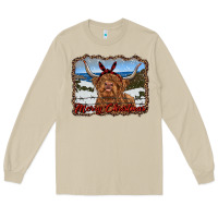 Mushroom merry christmas highland cow with farm Long Sleeve Tee - RanaPortraitStore