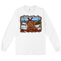 White merry christmas highland cow with farm Long Sleeve Tee - RanaPortraitStore