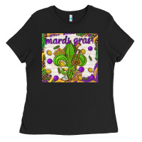 Black Mardi Gras fleur de lis Ladies Tee - NancyCooperArtShop