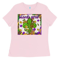 Bubblegum Pink Mardi Gras fleur de lis Ladies Tee - NancyCooperArtShop