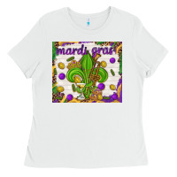 White Mardi Gras fleur de lis Ladies Tee - NancyCooperArtShop
