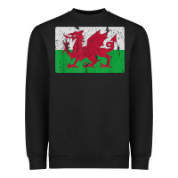 Black Vintage Welsh Flag Of Wales Dragon Souvenir Gift Men Women Heavyweight Sweatshirt - trangStudio