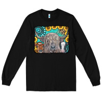 Black Cows Glitter Turquoise Leopard Sunflowers Long Sleeve Tee - CowCowDesign
