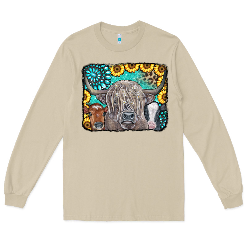 Cows Glitter Turquoise Leopard Sunflowers Long Sleeve Tee by CowCowDesign | Teevron