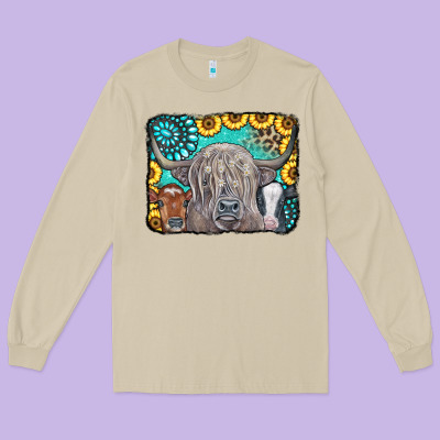 Cows Glitter Turquoise Leopard Sunflowers Long Sleeve Tee Designed By Cowcowdesign