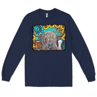Navy Cows Glitter Turquoise Leopard Sunflowers Long Sleeve Tee - CowCowDesign