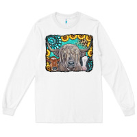 White Cows Glitter Turquoise Leopard Sunflowers Long Sleeve Tee - CowCowDesign