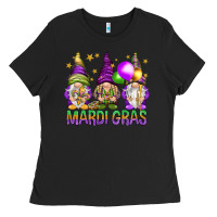 Black Mardi Gras crew with gnomes Ladies Tee - NancyCooperArtShop