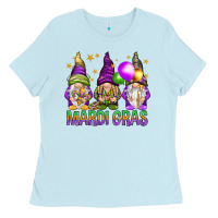 Baby Blue Mardi Gras crew with gnomes Ladies Tee - NancyCooperArtShop