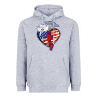 Heather Grey patriotic nurse love Heavyweight Hoodie - BarkalooDesign