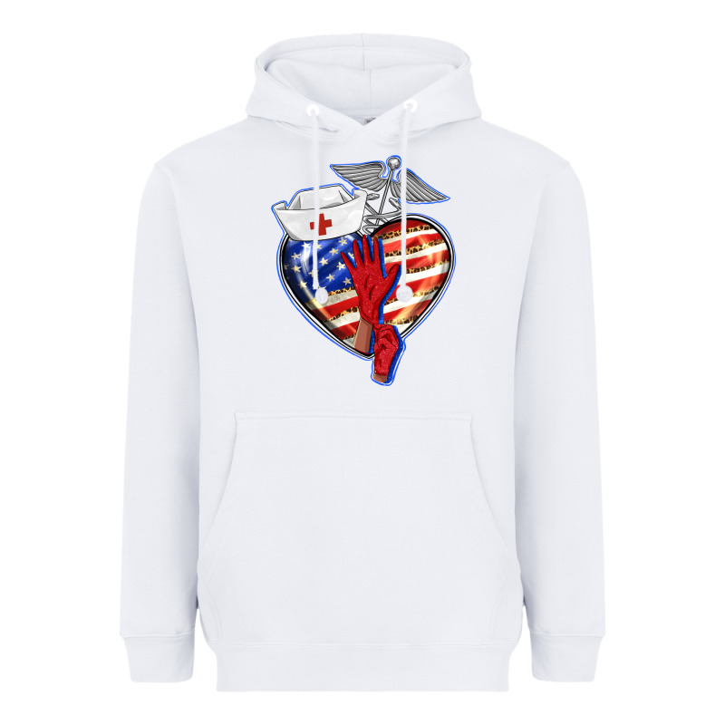 Patriotic Nurse Love Heavyweight Hoodie by BarkalooDesign | Teevron