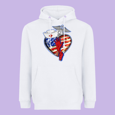 Patriotic Nurse Love Heavyweight Hoodie Designed By Barkaloodesign