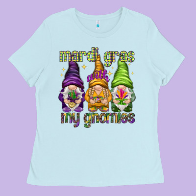 Mardi Gras With My Gnomes Ladies Tee Designed By Nancycooperartshop