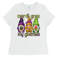White Mardi Gras with my gnomes Ladies Tee - NancyCooperArtShop