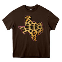 Chocolate Brown Western Texas Map Leopard Pattern Heavy Core Tee - Bettercallsaul