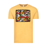 Vintage Mustard cowhide sunflowers candy canes Christmas background Vintage Tee - Jasminsmagicworld