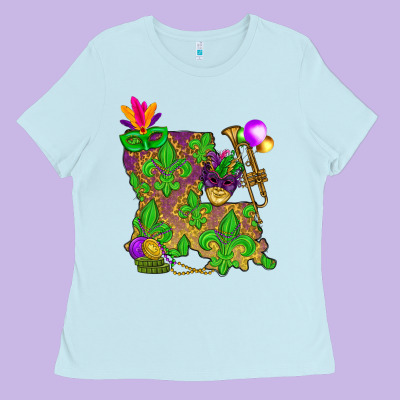 Louisiana Map Mardi Gras Ladies Tee Designed By Nancycooperartshop