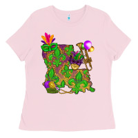Bubblegum Pink Louisiana map Mardi Gras Ladies Tee - NancyCooperArtShop