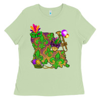 Matcha Louisiana map Mardi Gras Ladies Tee - NancyCooperArtShop