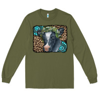Army Green Floral Cow Leopard Gemstone Long Sleeve Tee - CowCowDesign