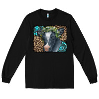 Black Floral Cow Leopard Gemstone Long Sleeve Tee - CowCowDesign