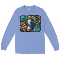 Colony Blue Floral Cow Leopard Gemstone Long Sleeve Tee - CowCowDesign