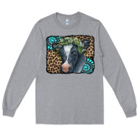 Heather Grey Floral Cow Leopard Gemstone Long Sleeve Tee - CowCowDesign