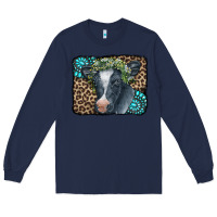Navy Floral Cow Leopard Gemstone Long Sleeve Tee - CowCowDesign