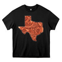 Black Texas Map Western Tooled Leather Pattern Heavy Core Tee - Bettercallsaul