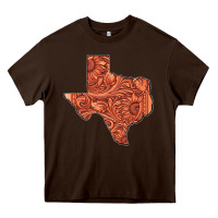 Chocolate Brown Texas Map Western Tooled Leather Pattern Heavy Core Tee - Bettercallsaul