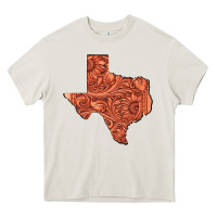 Cream Texas Map Western Tooled Leather Pattern Heavy Core Tee - Bettercallsaul