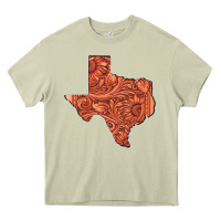 Mossy Texas Map Western Tooled Leather Pattern Heavy Core Tee - Bettercallsaul