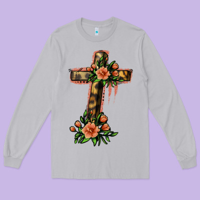 Flower Cross Long Sleeve Tee Designed By Jasminsmagicworld
