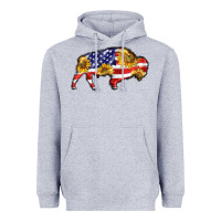Heather Grey bison amerıcan flag Heavyweight Hoodie - BarkalooDesign