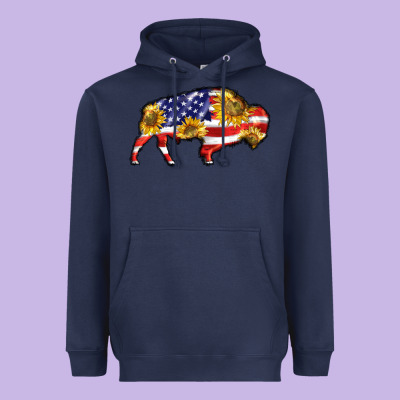 Bison Amerıcan Flag Heavyweight Hoodie Designed By Barkaloodesign