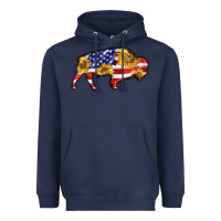 Navy bison amerıcan flag Heavyweight Hoodie - BarkalooDesign