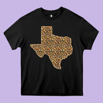 Western Texas Map Leopard Pattern Heavy Core Tee Designed By Bettercallsaul