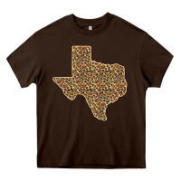 Chocolate Brown Western Texas Map Leopard Pattern Heavy Core Tee - Bettercallsaul
