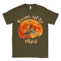 Army Green Halloween Witch On Motorcycle Cat & Moon Salem Witch Trials Premium Classic Tee - trangStudio
